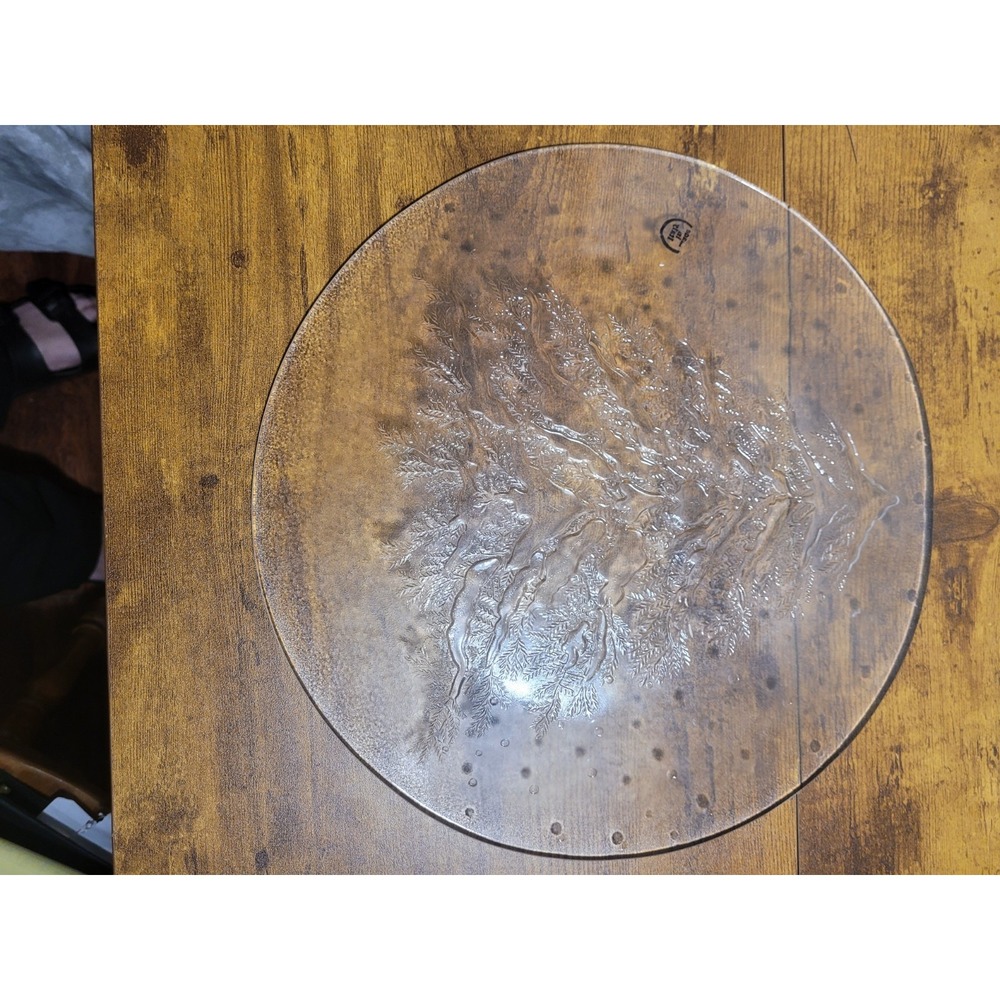 Crystal Serving Platter 12 3/4 in Clear Round Textured Tree made in Italy - Picture 4 of 7